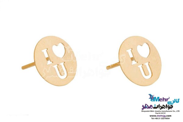 نمای دوم گوشواره طلا - طرح دوستت دارم