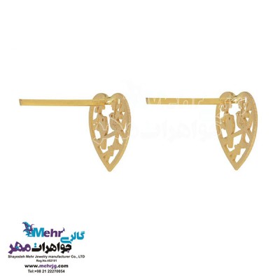 نمای دوم نیم ست طلا - آویز و گوشواره - طرح پرنده و شاخه