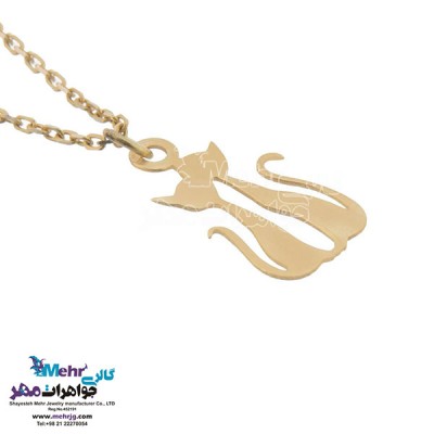 نمای دوم آویز ساعت طلا - طرح گربه