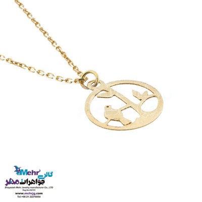 نمای دوم آویز ساعت طلا - طرح پرنده و شاخه
