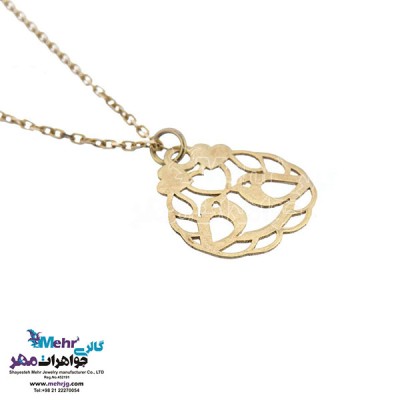 نمای دوم آویز ساعت طلا - طرح پرنده‌های عاشق
