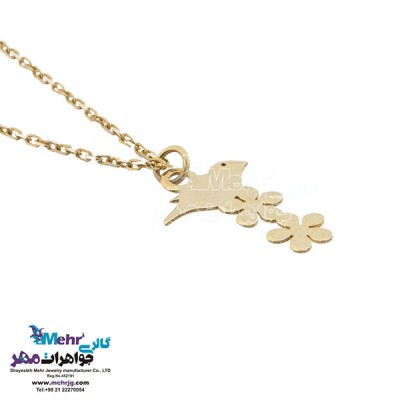 نمای دوم آویز ساعت طلا - طرح پرنده و گل