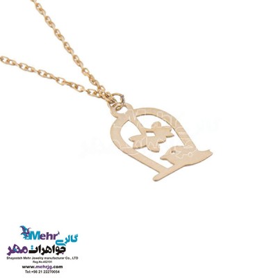 نمای دوم آویز ساعت طلا - طرح پرنده و قفس