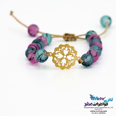 نمای دوم دستبند طلا و سنگ - طرح گل