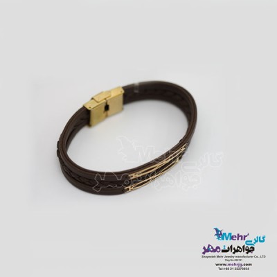 نمای دوم دستبند طلا و چرم - طرح هندسی