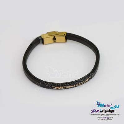 نمای دوم دستبند طلا و چرم - طرح بینهایت