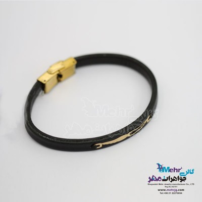 نمای دوم دستبند طلا و چرم - طرح بال