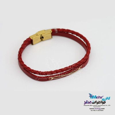 نمای دوم دستبند طلا و چرم - طرح بینهایت