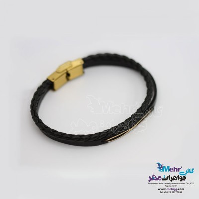 نمای دوم دستبند طلا و چرم - طرح بینهایت