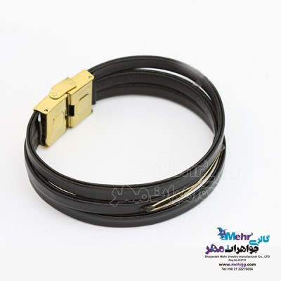 نمای دوم دستبند طلا و چرم - طرح بینهایت