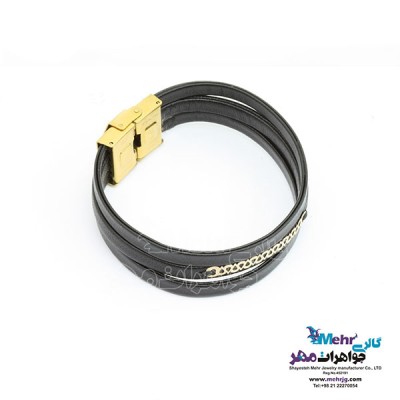 نمای دوم دستبند طلا و چرم - طرح اشکی