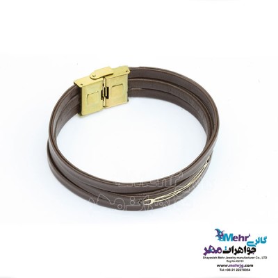 نمای دوم دستبند طلا و چرم - طرح بینهایت