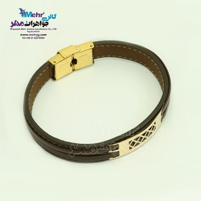 نمای دوم دستبند طلا و چرم - طرح هندسی