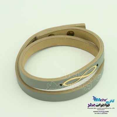 نمای دوم دستبند طلا و چرم - طرح بینهایت