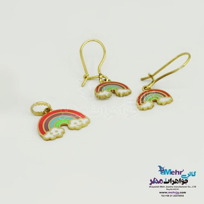 نمای دوم نیم ست طلا - آویز و گوشواره - طرح رنگین کمان