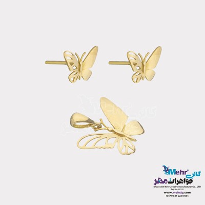 نمای دوم نیم ست طلا - آویز و گوشواره - طرح پروانه