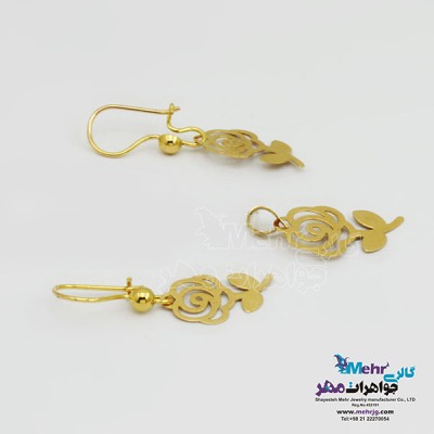نمای دوم نیم ست طلا – آویز و گوشواره - طرح گل