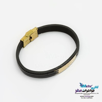 نمای دوم دستبند طلا و چرم - طرح هندسی