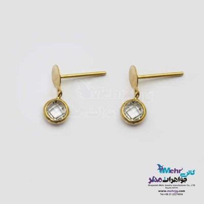 نمای دوم گوشواره میخی طلا - طرح سنگ رنگی