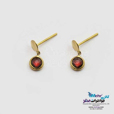 نمای دوم گوشواره میخی طلا - طرح سنگ رنگی