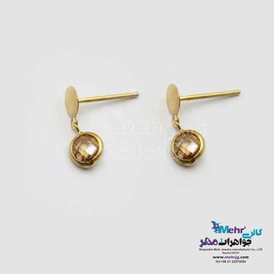 نمای دوم گوشواره میخی طلا - طرح سنگ رنگی