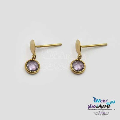 نمای دوم گوشواره میخی طلا - طرح سنگ رنگی