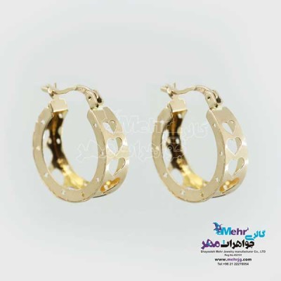 نمای دوم گوشواره حلقه ای طلا - طرح قلب