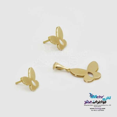 نمای دوم نیم ست طلا - آویز و گوشواره - طرح پروانه