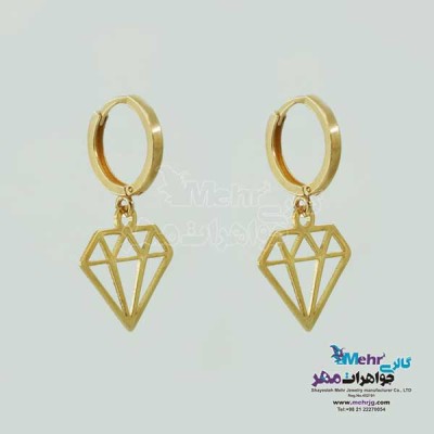نمای دوم گوشواره حلقه ای طلا - طرح الماس