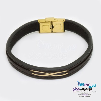 نمای دوم دستبند طلا و چرم - طرح بی نهایت