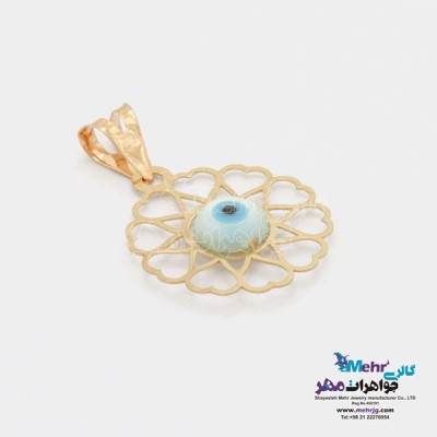 نمای دوم آویز طلا - طرح قلب و چشم نظر