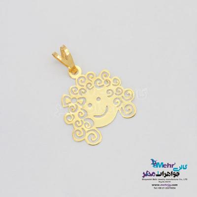 نمای دوم آویز طلا - طرح دختر مو فرفری