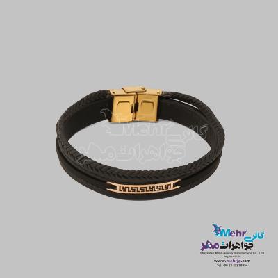 دستبند طلا و چرم - طرح هندسی