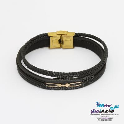 دستبند طلا و چرم - طرح هندسی
