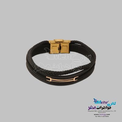 دستبند طلا و چرم - طرح هندسی