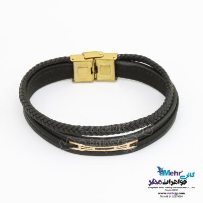 دستبند طلا و چرم - طرح هندسی