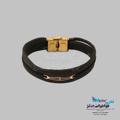 دستبند طلا و چرم - طرح هندسی
