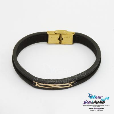 دستبند طلا و چرم - طرح هندسی