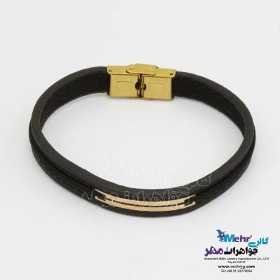 دستبند طلا و چرم - طرح هندسی