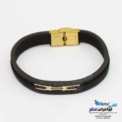 دستبند طلا و چرم - طرح هندسی