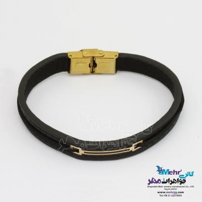 دستبند طلا و چرم - طرح هندسی