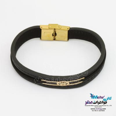 دستبند طلا و چرم - طرح هندسی