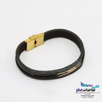 نمای دوم دستبند طلا و چرم - طرح هندسی