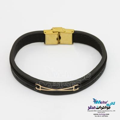 دستبند طلا و چرم - طرح هندسی