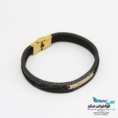 نمای دوم دستبند طلا و چرم - طرح هندسی