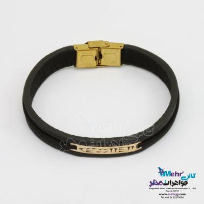 دستبند طلا و چرم - طرح هندسی