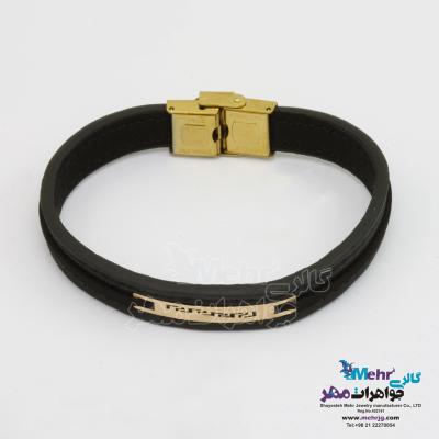 دستبند طلا و چرم - طرح هندسی
