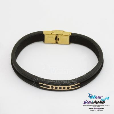 دستبند طلا و چرم - طرح هندسی