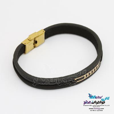 نمای دوم دستبند طلا و چرم - طرح هندسی
