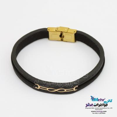 دستبند طلا و چرم - طرح هندسی